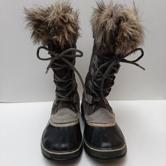 SOREL Joan of Arctic Snow Boots Suede Leather Grey & Black Sz 7 Flawed - Picture 5 of 16